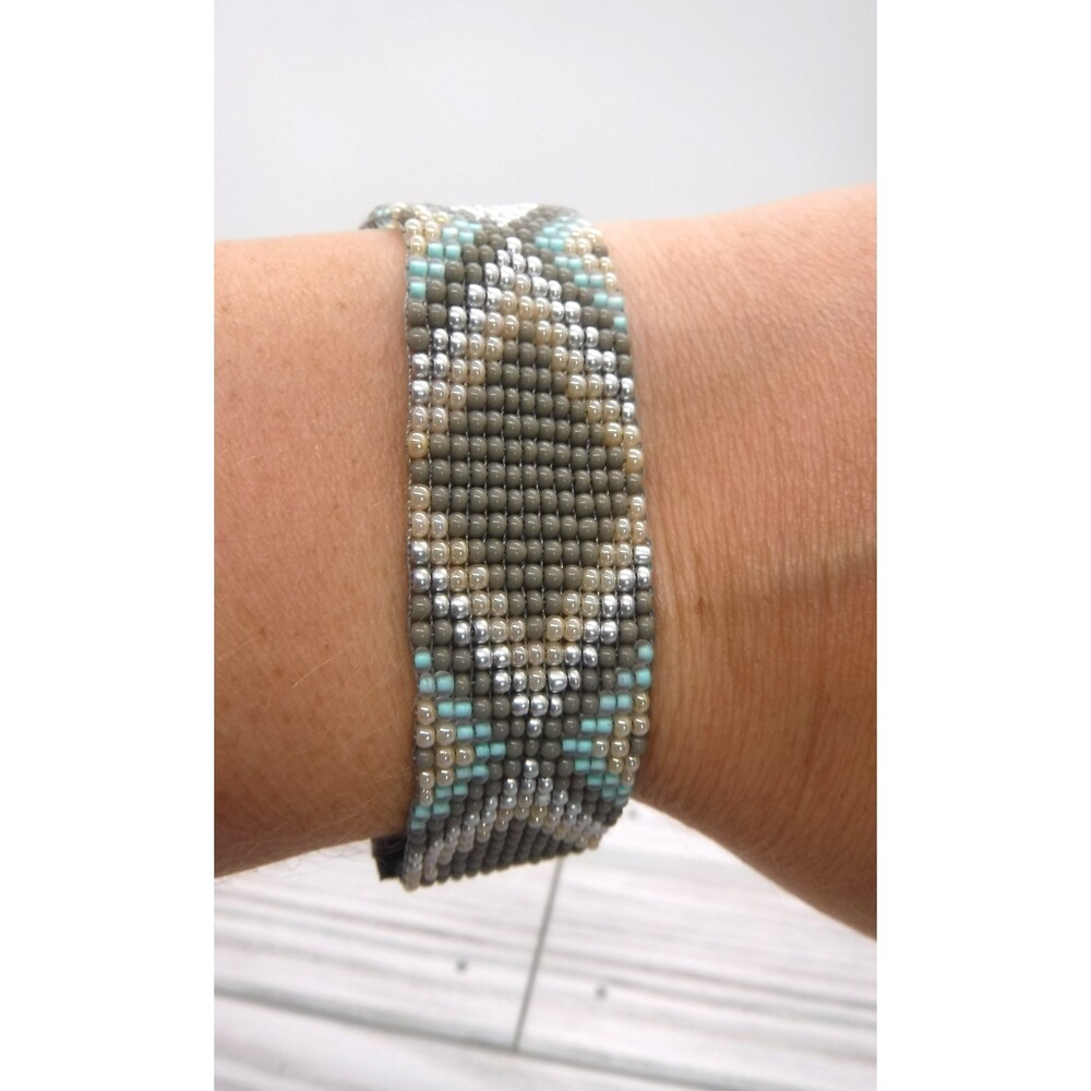 Loom Beaded Bracelet Gray & Mint w/ Vegan Leather